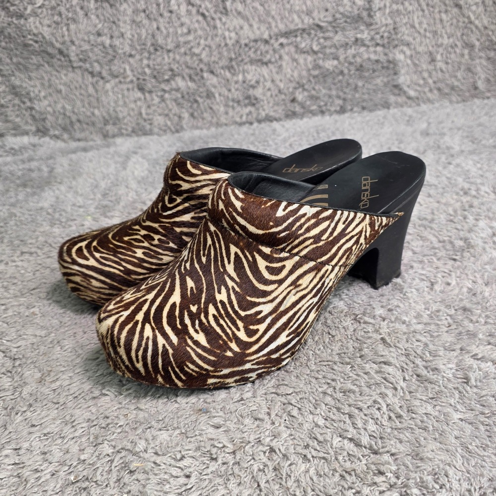 Dansko Clog Mules Zebra Print Calf Hair Block Heel Women 37 6-6.5 Excellent